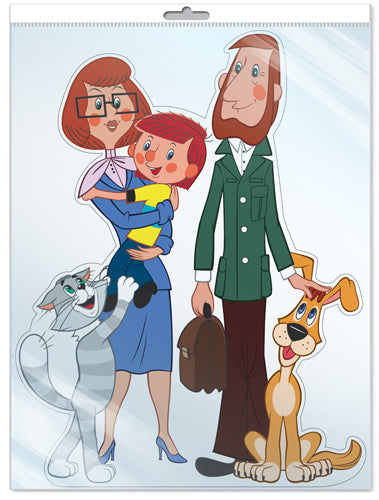 *Ф2-12608-П ПЛАКАТ ВЫРУБНОЙ А3 В ПАКЕТЕ. Дядя Федор с семьей из мультфильма Трое из Простоквашино (с блестками в индивидивидуальной упаковке с европодвесом и клеевым клапаном)