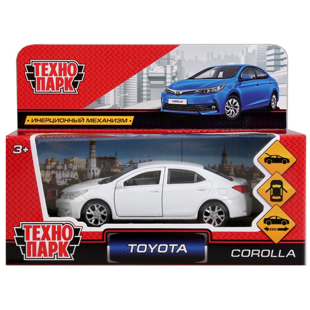 Le véhicule en métal TOYOTA COROLLA, d'une longueur de 12 cm, est sorti. двери, инерц, белый, в кор. Parc technologique dans le cor.2*36шт