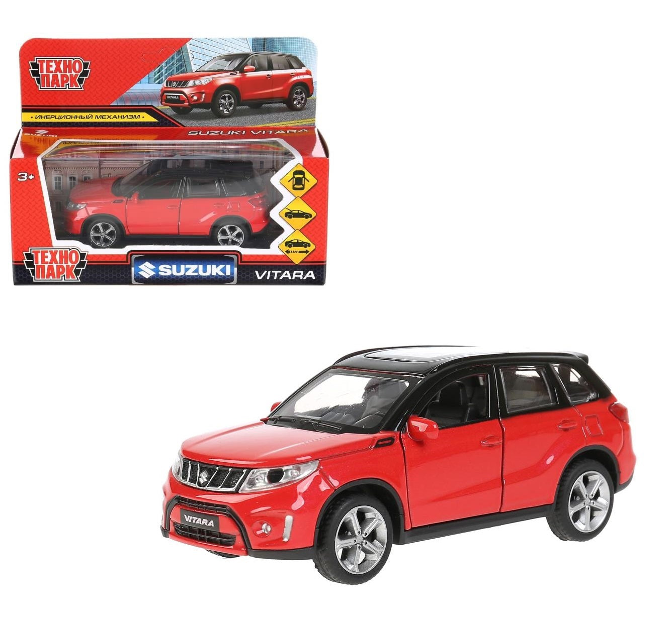 Machine en métal SUZUKI VITARA 12 cm, double, bagage, inert, rouge avec noir, cor. Parc technologique dans le cor.2*36шт