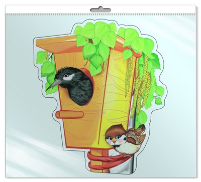 *ФМ-9413 ПЛАКАТ ВЫРУБНОЙ А4 В ПАКЕТЕ. Скворечник (с блестками в индивидивидуальной упаковке с европодвесом и клеевым клапаном)