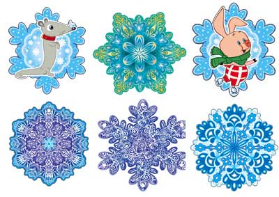 *КМ2-12337 Комплект Новогодних снежинок с персонажами СМФ(12шт.) 6 видов по 2 снежинки.