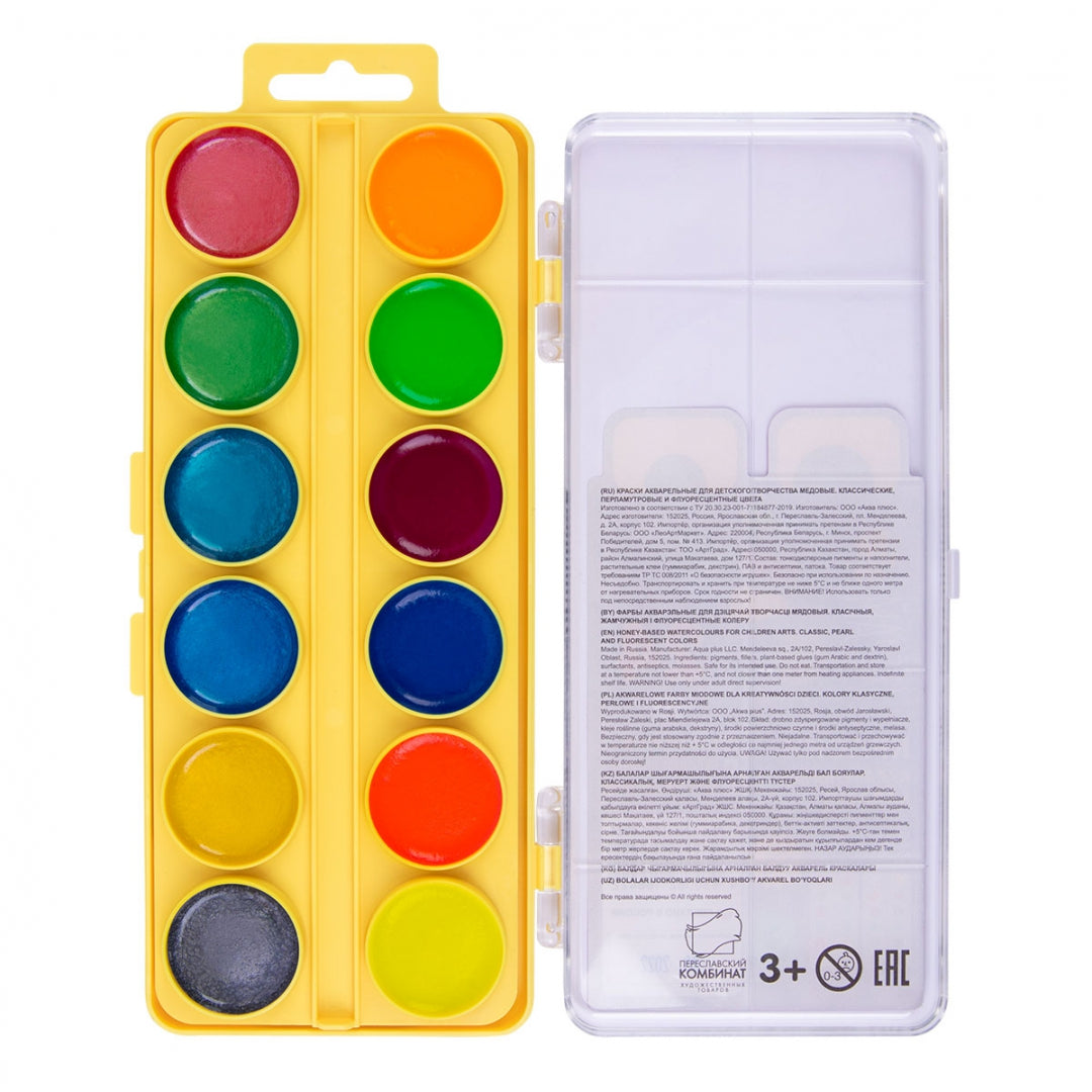 Краска акварель "Лео" "Играй" медовые, без кисти (двухъярусная) LPW-0324 24 цв. 12 classe. +