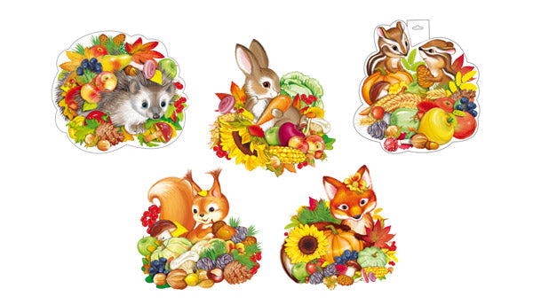 *КМ-17570 Комплект для оформления интерьера на скотче. Звери в дарах осени (5 фигур А4)