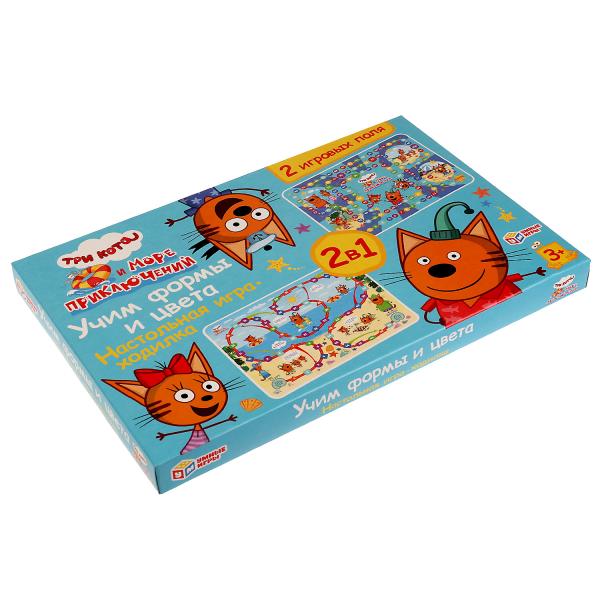 Trois chats et plus encore. Учим формы и цвета. Настольная игра-ходилка 2в1. Умные игры в кор.20шт