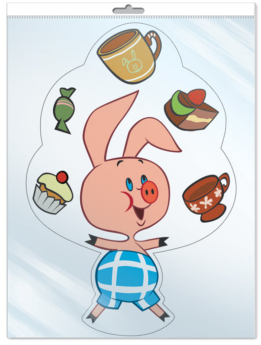 *ФМ2-12618 ПЛАКАТ ВЫРУБНОЙ А4 В ПАКЕТЕ. Пятачок из мультфильма Винни-Пух (блестки в LAC, в индивидуальной упаковке, с европодвесом и клеевым клапаном)