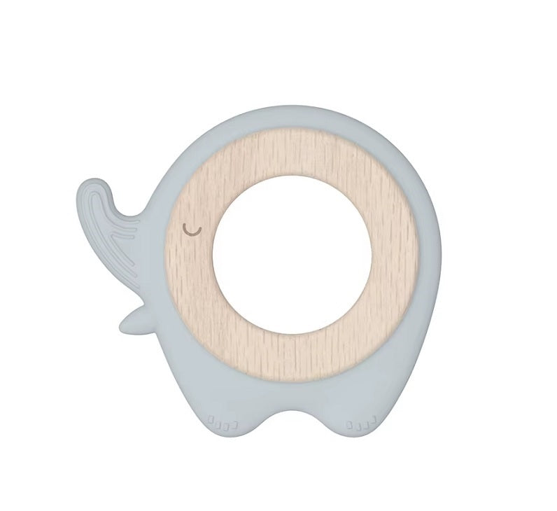 Des rêves d'ange. SK2016 Прорезыватель силиконовый с деревянным кольцом "Слоник" (голубой)