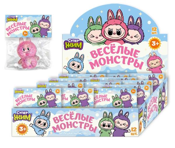 Игрушка жмяка с блестками, веселые монстры, дисплей Супер Жим уп-12шт в кор.6уп