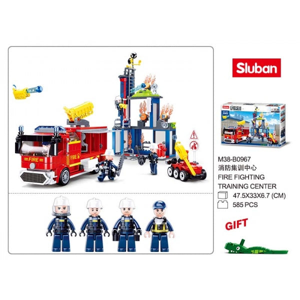 Конструктор пласт. пожарная машина с фигурками, 585дет. в русс. кор. в кор.12шт