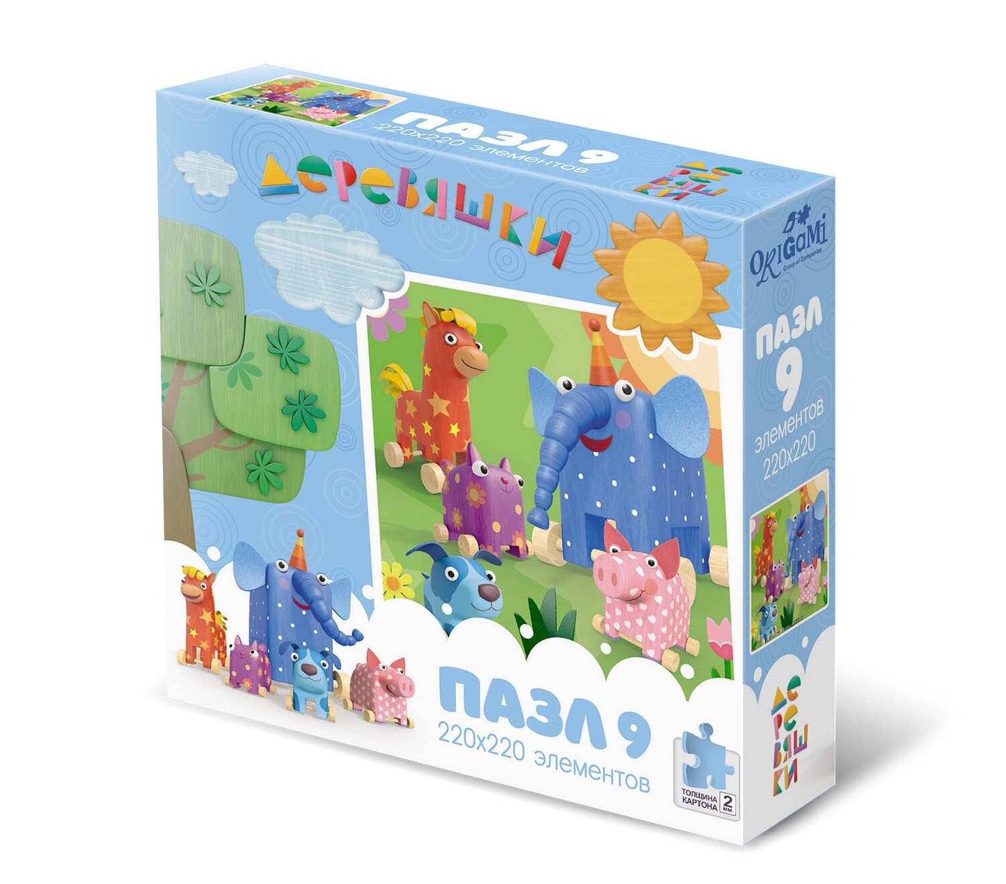 Origami. Деревяшки. Пазл. 9 эл. "На полянке" арт.05281
