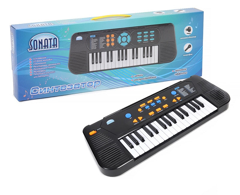 Synthétiseur "Sonata" avec microphone, adaptateur, russe, installation et panneau, 32 touches, 3 rythmes, art.IT105310