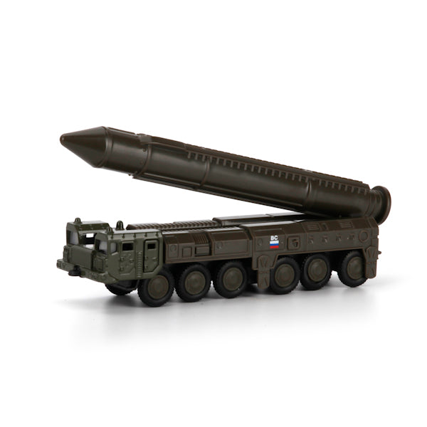 МОДЕЛЬ РСЗО ТОПОЛЬ "ТЕХНОПАРК" МЕТАЛЛ. ИНЕРЦ. С РАКЕТОЙ ОТКРЫВ. ДВЕРИ 15СМ В РУСС. КОР. в кор.2*36шт