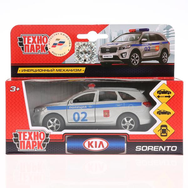 ТМ ТЕХНОПАРК. МАШИНА МЕТАЛЛ. KIA SORENTO PRIME ПОЛИЦИЯ 12СМ, ОТКРЫВ. ДВЕРИ, ИНЕРЦ В КОР в кор.2*24шт
