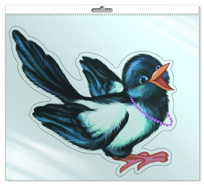 *ФМ-9054 ПЛАКАТ ВЫРУБНОЙ А4 В ПАКЕТЕ. Сорока (с блестками в индивидуальной упаковке с европодвесом и клеевым клапаном)