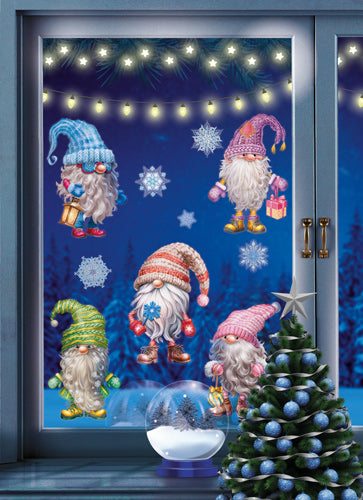 Н-16492 Новогодние наклейки А3+. Новогодние Гномики (многоразовые, видны с обеих сторон)