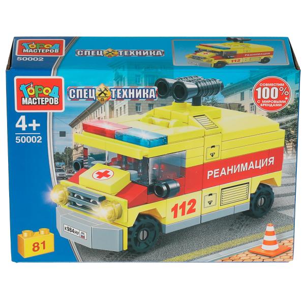 Конструктор АВТОМОБИЛЬ реанимации, 81 дет. Город мастеров в кор.80шт