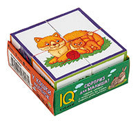IQ кубики. 4 кубика в поддончике. У кошки котёнок. 2+