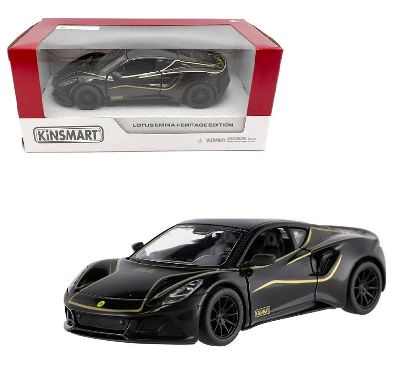 Kinsmart. Modèle art.KT5456W/3 "Lotus Emira Heritage Edition" 1:34 (noir) en argent.