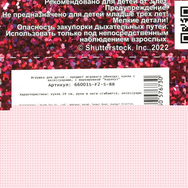 Кукла 29см София, руки и ноги сгиб, акс, кор КАРАПУЗ в кор.24шт