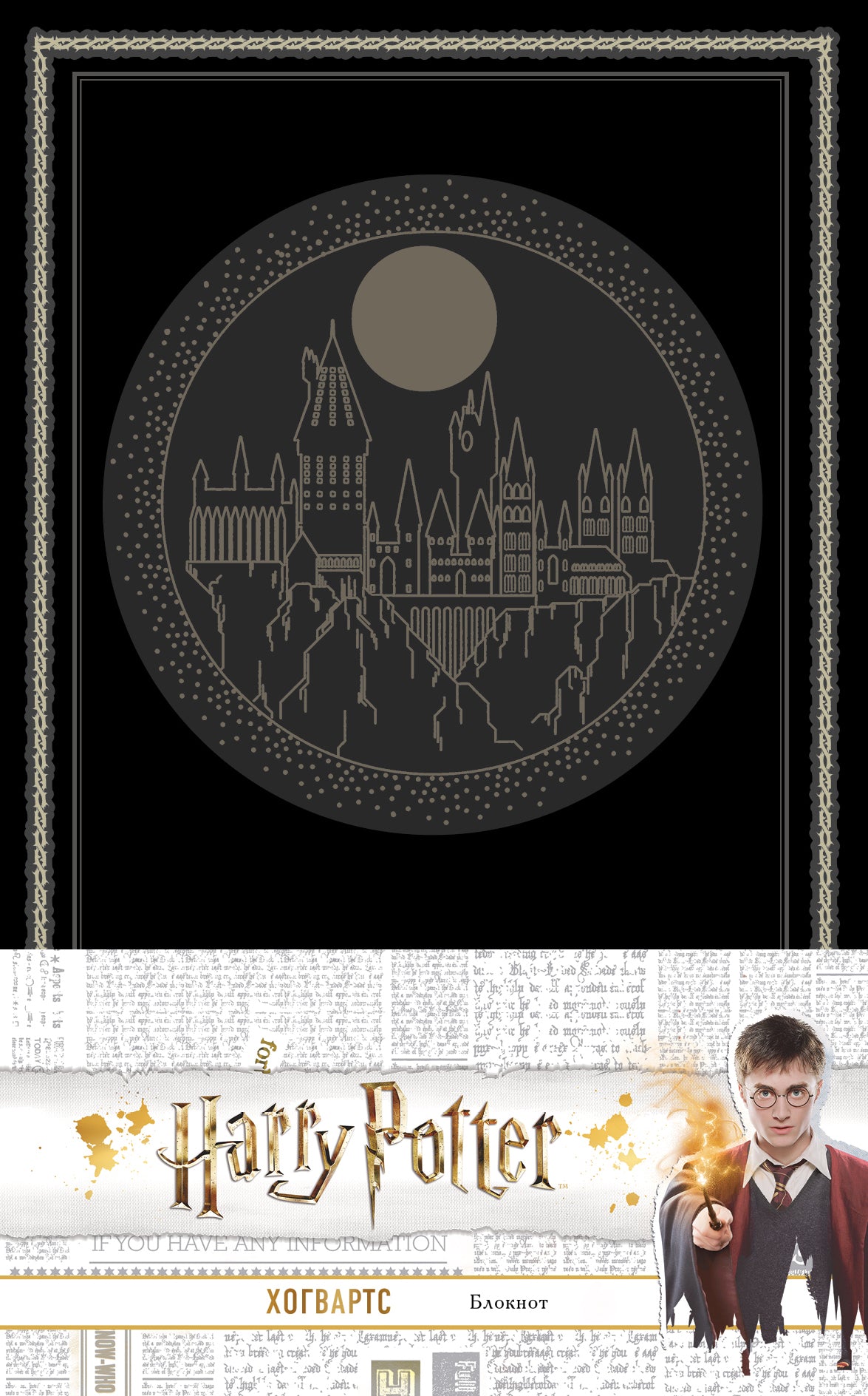 Блокнот. Гарри Поттер. Хогвартс (А5, 192 стр, цветной блок, обложка из черной кожи с золотым тиснением)