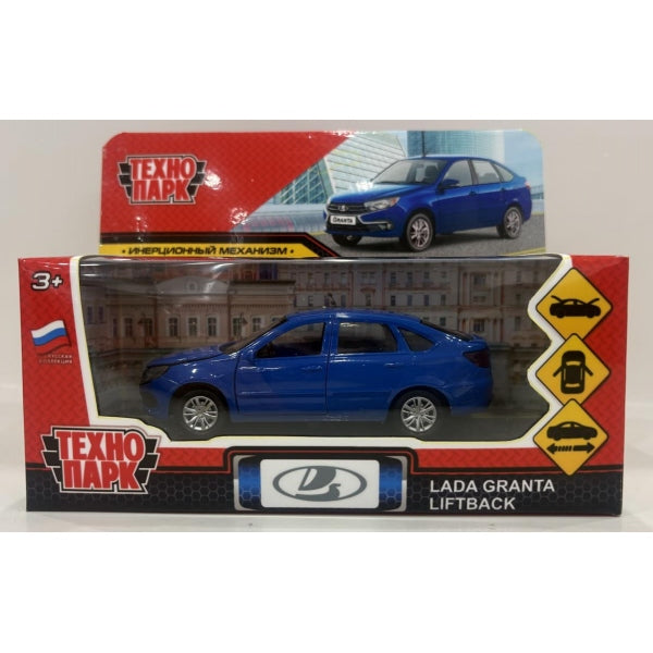 Машина металл LADA granta liftback 12 см, двери, капот, багажник, синий Технопарк