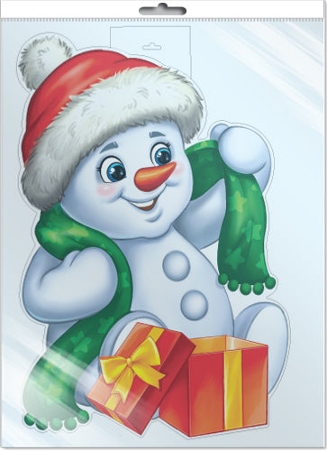 *Ф-16580 ПЛАКАТ ВЫРУБНОЙ А3 В ПАКЕТЕ. Снеговик с шарфом (двухсторонний, ВД-lac, в индивидуальной упаковке, с европодвесом и клеевым клапаном)