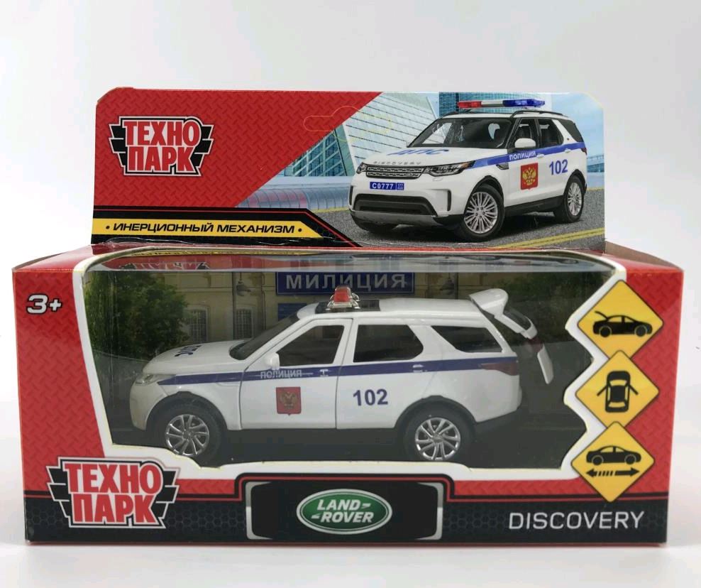 Машина металл LAND ROVER DISCOVERY ПОЛИЦИЯ 12 см, двери, багаж, инерц, кор. Технопарк в кор.2*36шт