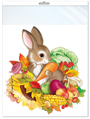 *ФМ1-15206 ПЛАКАТ ВЫРУБНОЙ А4 В ПАКЕТЕ. Зайчик в дарах осений (двухсторонний, в индивидуальной упаковке, севроподвесом и клеевым клапаном)