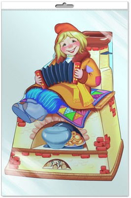 *Ф-7852-П ПЛАКАТ ВЫРУБНОЙ А3 В ПАКЕТЕ. Емеля на печи (с блестками в индивидивидуальной упаковке с европодвесом и клеевым клапаном)