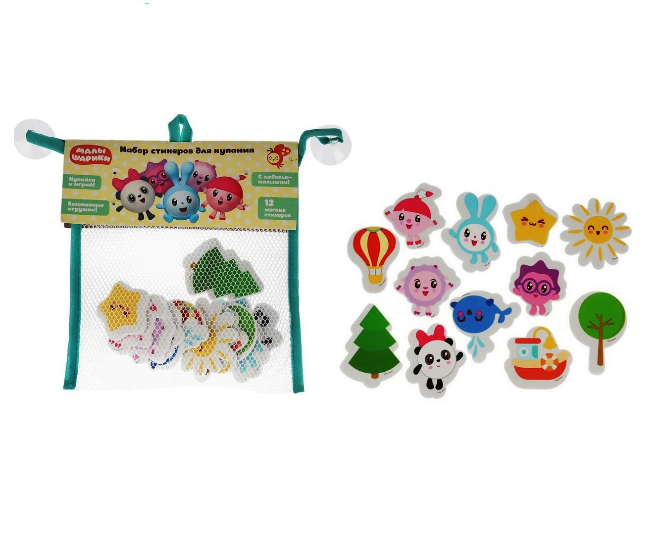 EV12-ML 279739 Игрушка для ванны Капитошка Малышарики набор стикеров ЕВА 12 шт., сумочка сетка в к