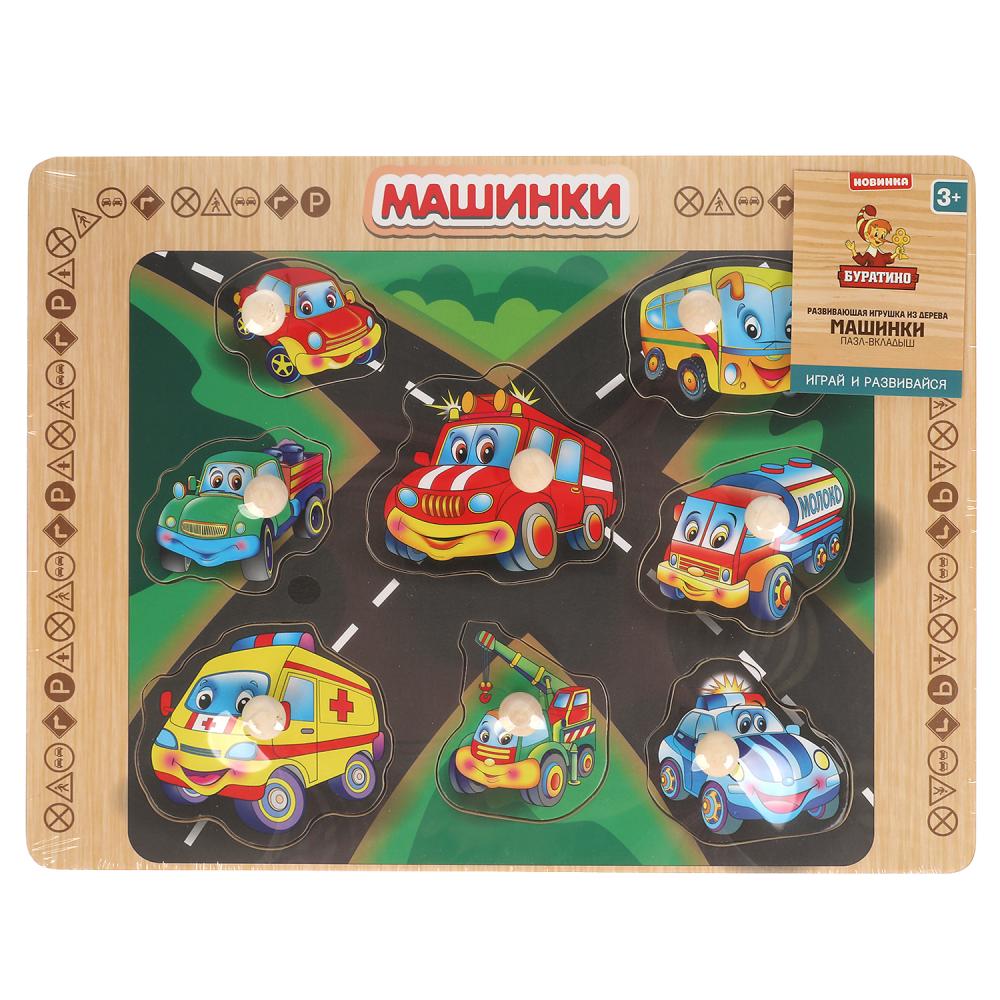 Игрушка деревянная рамка-вкладыш "машинки" Буратино в кор.100шт