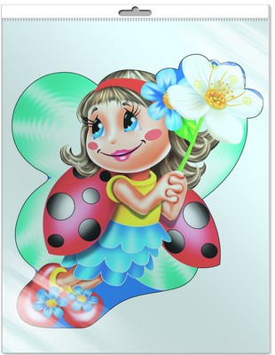 *Ф-7181-П ПЛАКАТ ВЫРУБНОЙ А3 В ПАКЕТЕ. Божья коровка (с блестками и уф-лаком в индивидивидуальной упаковке с европодвесом и клеевым клапаном)