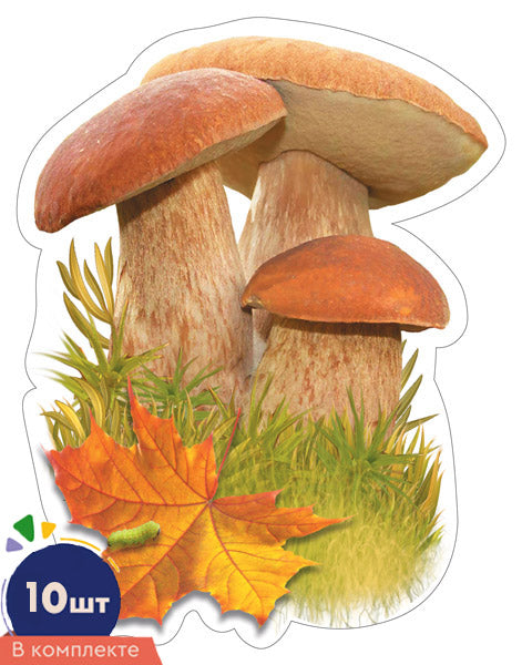 *КМ-17016 Набор украшений на скотче. Гриб Боровик. Двухсторонние (10 шт. в наборе)