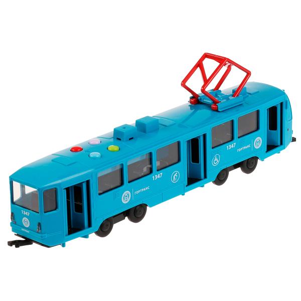 Technoparc. Трамвай свет-звук 30 см, пластик , двери, инерц, син, кор. ART.TRAM71403-30PL-BU