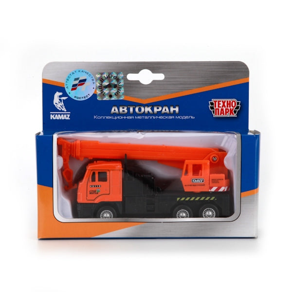 Машина металл KAMAZ КРАН, 12 см, двери, подвиж. дет., инерц., кор. Технопарк