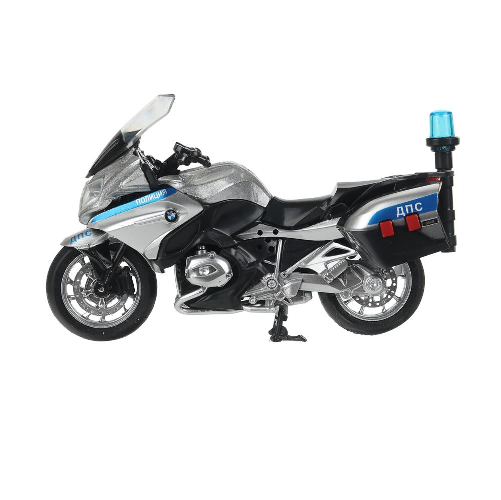 R1200-13SLPOL-SR Модель металл свет-звук МОТОЦИКЛ BMW R1200 RT 13 см, подвиж дет, сереб, кор. Техноп
