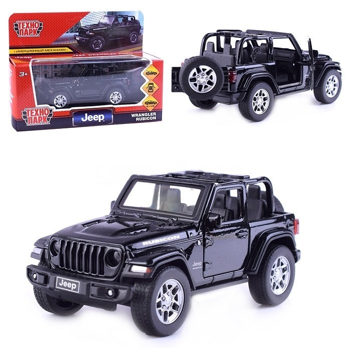 RUBICON3D-12-BK343351 Машина металл JEEP WRANGLER RUBICON 11 см, двери, багаж, инерц, черный, кор. Т