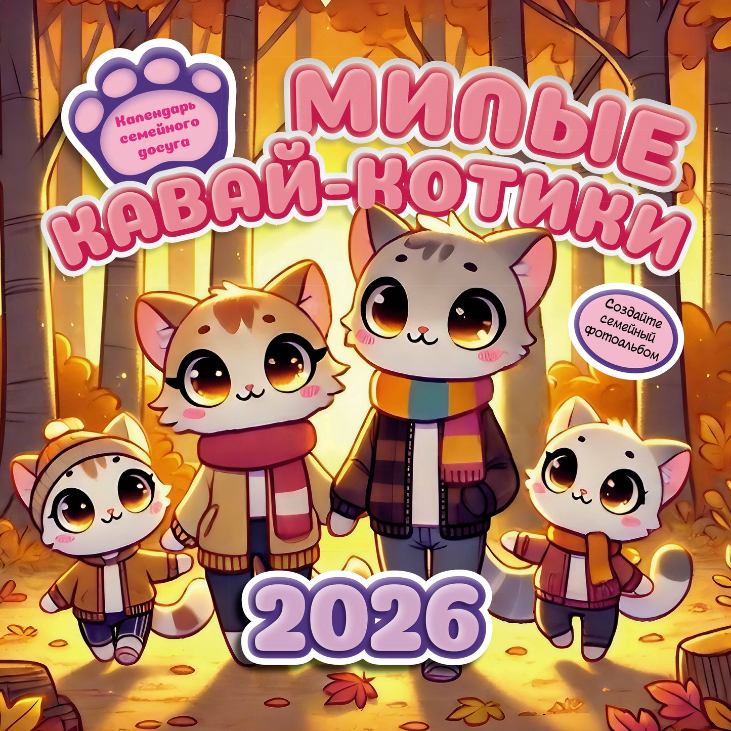 Милые кавай-котики. Календарь семейного досуга 2026
