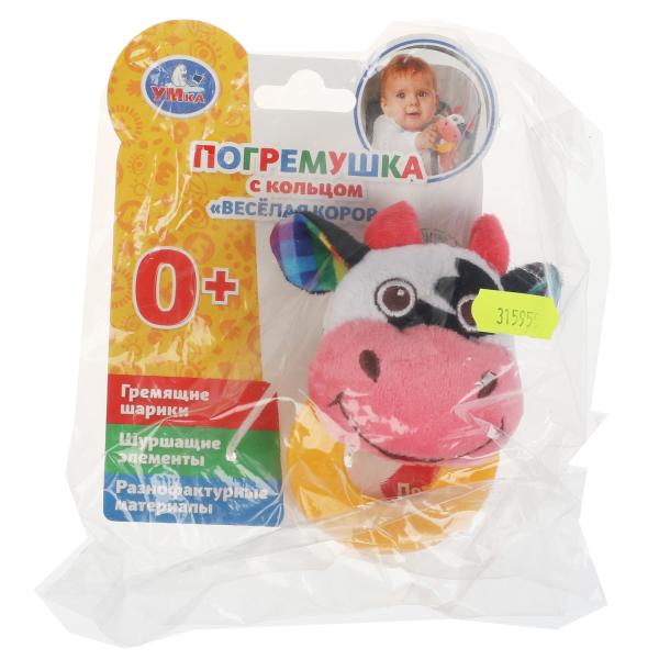 Текстильная игрушка погремушка корова с прорезывателем функционал Умка в кор.500шт