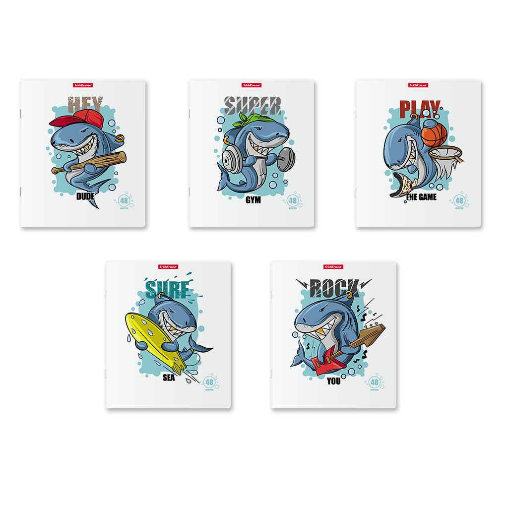 ErichKrause® Тетрадь общая ученическая "Crazy Shark" 48 listes, clé, (поштучно) art.58279