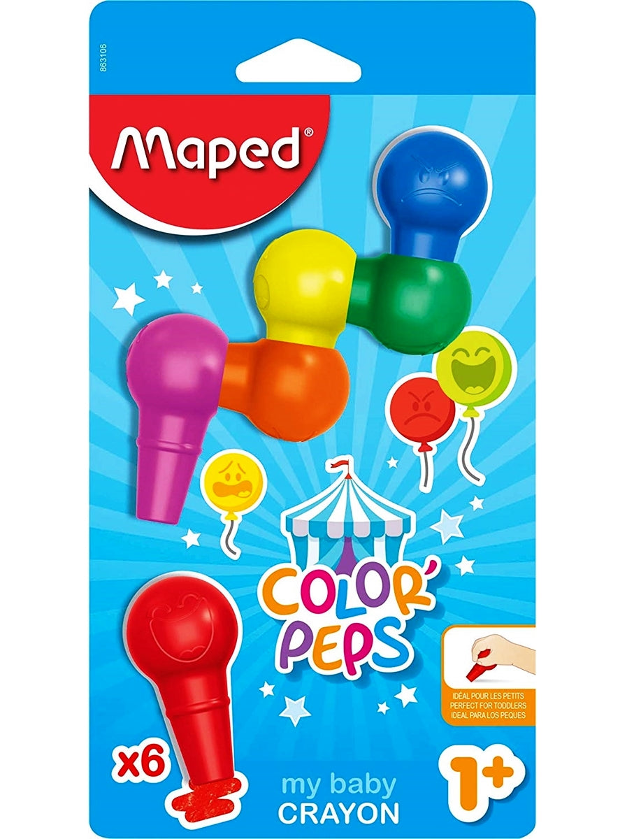 MAPED. Мелки пластиковые (6 цветов) фигурной формы арт.863106 COLOR'PEPS BABY для раннего возраста