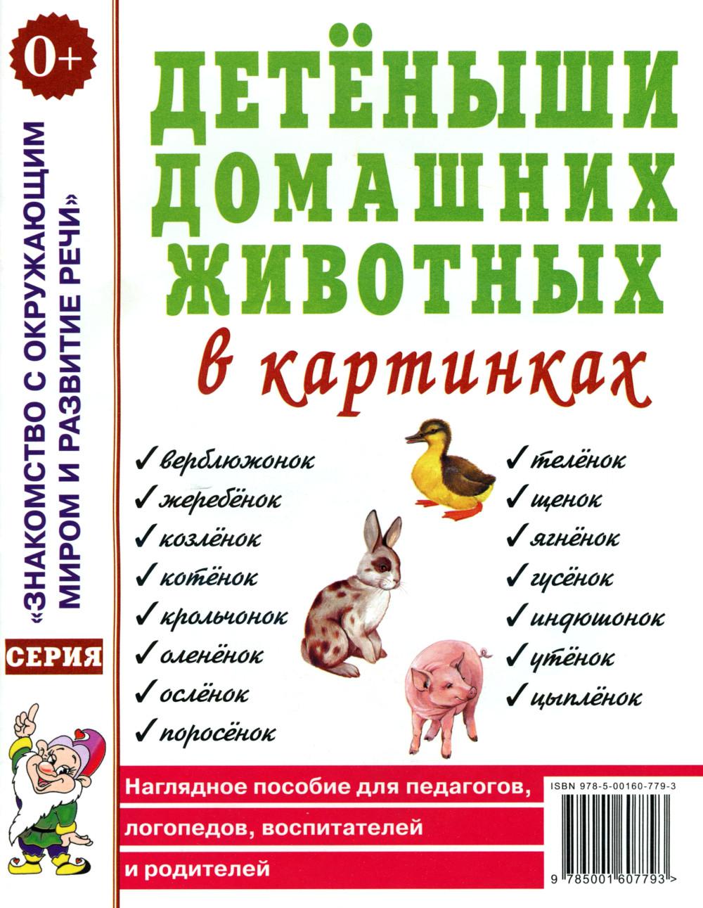 Детеныши домашних животных в картинках. Наглядное пособие для педагогов, логопедов, воспитателей и родителей. А4