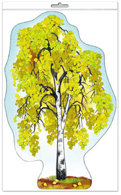 *Ф-15204 ПЛАКАТ ВЫРУБНОЙ А3 В ПАКЕТЕ. Береза осенняя (двухсторонний, в индивидуальной упаковке, с европодвесом и клеевым клапаном) - Математические ступеньки; thème Деревья