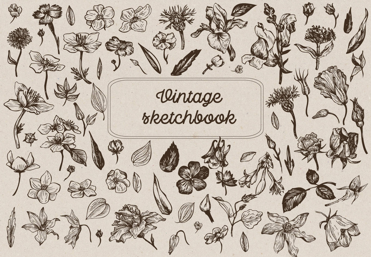 Скетчбук. Винтажный гербарий (формат А5, 128 стр, открытый корешок, бумага слоновая кость)