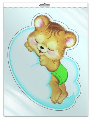 *ФМ-9512 ПЛАКАТ ВЫРУБНОЙ А4 В ПАКЕТЕ. Медвежонок на облачке (с блестками в индивидивидуальной упаковке с европодвесом и клеевым клапаном)