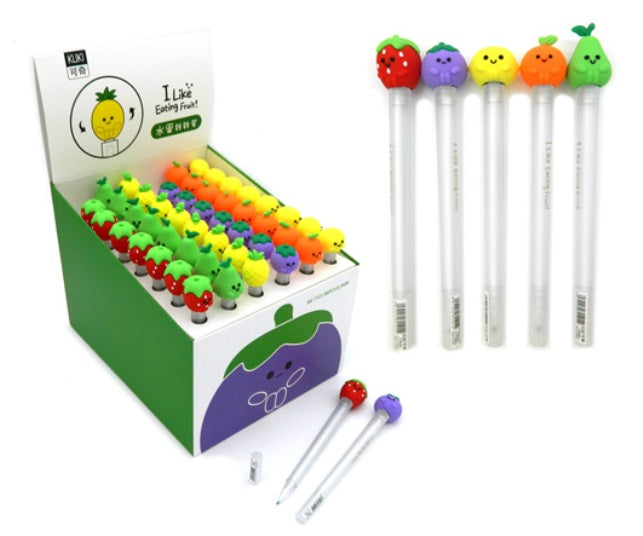 Intelligent. Ручка гелевая черная "Фрукты" фигурная с вращ. фигуркой сверху, ассорт. арт.CC-255