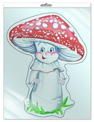 *ФМ-8929 ПЛАКАТ ВЫРУБНОЙ А4 В ПАКЕТЕ. Гриб-мухомор (блестки в лаке, в индивидуальной упаковке, с европодвесом и клеевым клапаном)