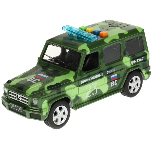 Машина пластик свет-звук MERCEDES-BENZ G-CLASS КАМУФЛЯЖ 22 см, дв, баг, кор. Технопарк в кор.2*18шт
