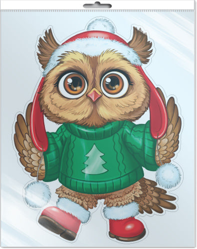 *ФМ1-16665 ПЛАКАТ ВЫРУБНОЙ А3 В ПАКЕТЕ. Зимняя сова в шапочке (double, ВД-lac, в индивидуальной упаковке, с европодвесом и клеевым клапаном)
