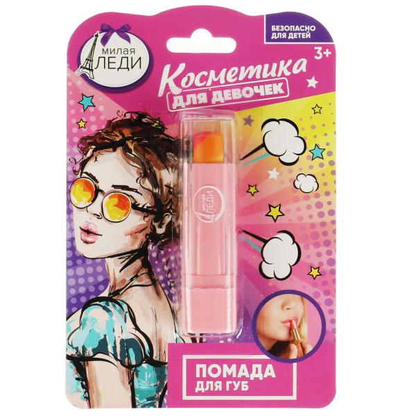 Косметика ДЛЯ ДЕВОЧЕК помада для губ, 3цвета:оранжевый, розовый, желтый МИЛАЯ ЛЕДИ в кор.6*24шт