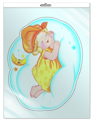*ФМ-9536 ПЛАКАТ ВЫРУБНОЙ А4 В ПАКЕТЕ. Девочка на облачке. Мы спим (с блестками в индивидивидуальной упаковке с европодвесом и клеевым клапаном)